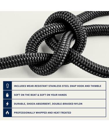 Rainier Supply Co. 100ft x 3/8 inch Boat Anchor Line | Double Braided Nylon Rope with 316SS Thimble and Snap Hook | Heavy Duty Marine Grade | Black - Buy Online on GoSupps.com