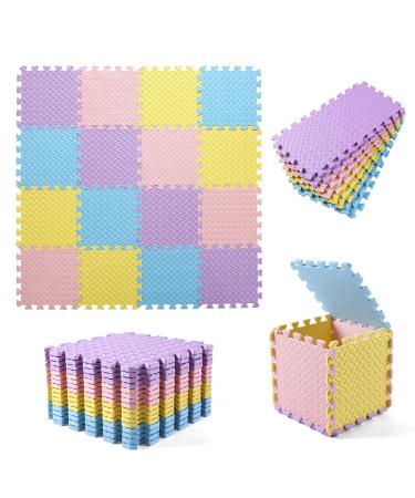 Tamiplay 16Pcs Foam Play Mat, EVA Soft Interlocking Floor Mats, Solid Colored Foam Puzzled Floor Mats, Baby Play Mat Exercise Mats with Storage Bag(Pink/Purple/Yellow/Light Blue)