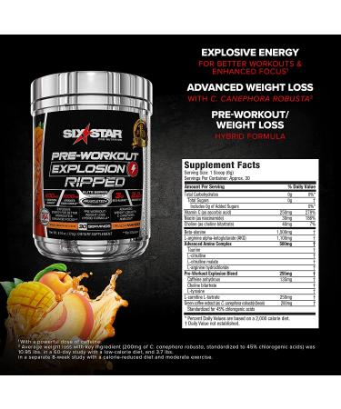 Six Star Elite Pre-Workout Explosion - Ripped Peach Mango 6.10 oz | Boost Energy & Focus - Buy Online on GoSupps.com