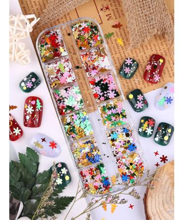 EBANKU 12 Colors Christmas Snowflakes Holographic Glitter Nail Sequins 3D Laser Snowflakes Flakes Nail Glitter Snowflake Christmas Iridescent Nail Sequins for DIY Nail Art Decoration (Snowflake E) - Buy Online on GoSupps.com