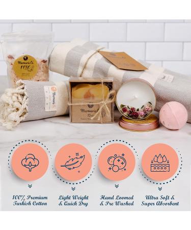 Rose Spa Gift Set for Women - Turkish Towels, Candle, Soap, Bath Salt & Bomb - Luxurious Self-Care Kit - Buy Online on GoSupps.com