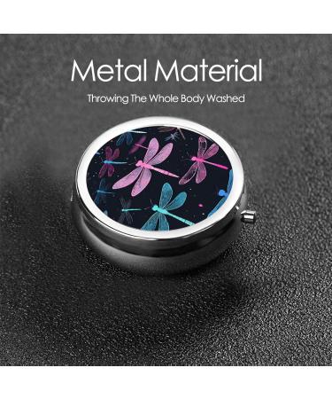 Purple Dragonfly Round Pill Box - 3 Compartment Mini Decorative Organizer for Travel | Portable Medicine & Vitamin Holder - Buy Online on GoSupps.com