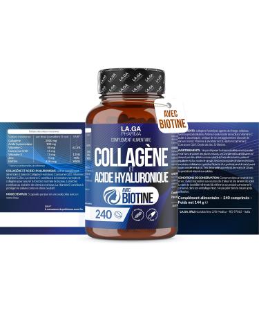 Collagene et Acide Hyaluronique avec Biotine. 240 comprim s haute dose pour Cheveux Peau Ongles et Articulations. Collagene Acide Hyaluronique Coenzyme q10 Zinc et Vitamines C + E. - Buy Online on GoSupps.com