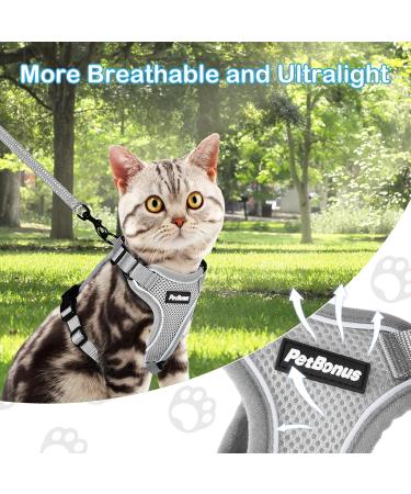Petbonus Adjustable Cat Dishes & Harness Set - Soft Breathable Cat Bowls with Reflex Stripes for Kittens (XS Gray) - International Shipping - Buy Online on GoSupps.com