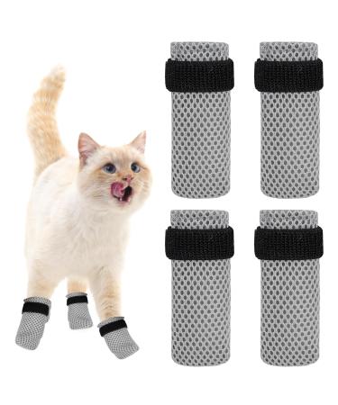 KALIONE Cat Boots 4 Packs cat Claw Covers Black Anti Scratch Cat Mittens Breathable Mesh Cat Foot Covers Adjustable Cat Claw Protectors for Indoor Cats Pet Bathing Cutting Nails Grey