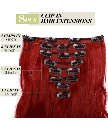 S-noilite 24 Dark Red Curly Clip In Hair Extensions - 8pcs Full Head Set - 60 Colors Available - Buy Online on GoSupps.com