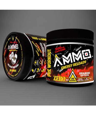 AMMO Energy Reloads Pre Workout Powder - 300mg Caffeine Zero Sugar Vital Aminos and Electrolytes No Artificial Flavors or Colors (Orange Optics) - Buy Online on GoSupps.com