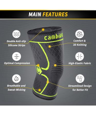 CAMBIVO 2 Pack Knee Compression Sleeve for Men and Women - Green Large | Support for Running, Workout, Gym, Hiking, Sports - Buy Online on GoSupps.com