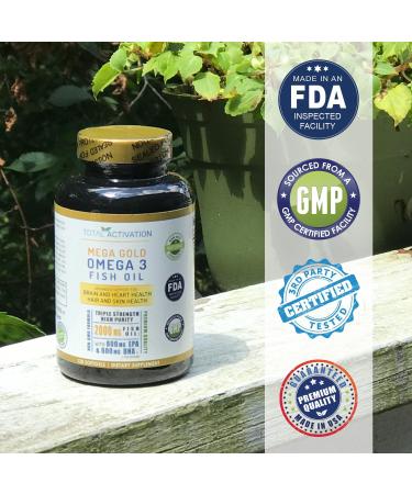 Omega 3 Fish Oil Supplement 2000mg with EPA DHA & Vitamin E Burpless Triple Strength Support for Men & Women 120 Easy Swallow Softgels - Buy Online on GoSupps.com