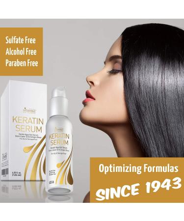 Vitamins Keratin Protein Hair Serum with Biotin - Frizz Control Repair Treatment for Dry Damaged Hair - Heat Protectant for Shine - Straight/Curly Hair Products - Buy Online on GoSupps.com