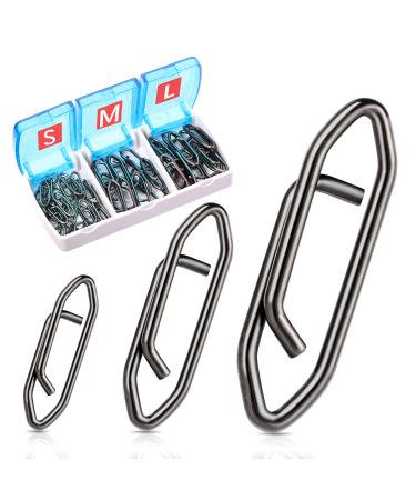 GOTRAYS High Strength Fishing Clips, Power Fishing Clips Stainless Connector Snaps Swivels Tackle for Freshwater Saltwater Fishing, Stainless Steel Fishing Quick Clips Lure Quick Change, LMS/50Pcs/box 3SIZE / BLUE BOX / 50PCS