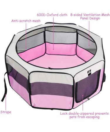 X-ZONE PET Portable Foldable Pet Playpen Small Pink | Indoor/Outdoor Crates Kennel 600D Oxford Cloth | Removable Zipper Top - Buy Online on GoSupps.com