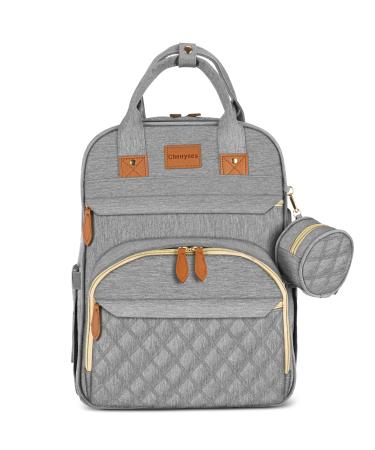 Diaper Bag Backpack, Diaper Bag with Changing Station, Cherrysea Baby Diaper Bags for Baby Boy Girl Diaper Bag Multifunctional Large Diaper Backpack Baby Mom Bag with Bassinet Stroller Straps - Grey