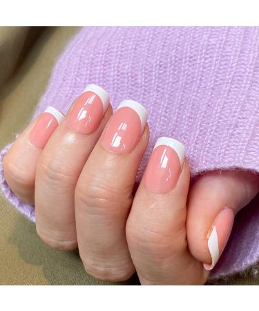 Novo Ovo Press On Nails - Short Oval Nude Pink Orange French Tips | Artificial Fingernails for Valentine's Day - Buy Online on GoSupps.com