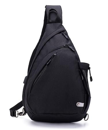 TurnWay Water-Proof Sling bag/Crossbody Backpack/Shoulder Bag with USB Charging Port for Travel, Hiking, Cycling, Camping Black1