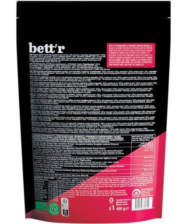Bett'r Organic Protein Shake Strawberry and Coconut - Vegan Gluten Free Soy Free and Dairy Free - 450g - Buy Online on GoSupps.com