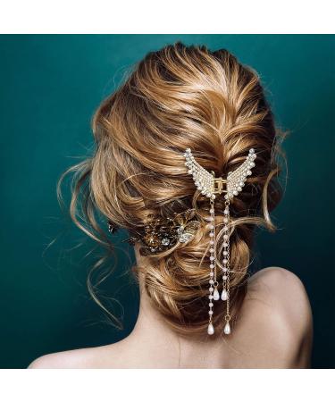 ANCIRS 2 Pack Pearl Long Tassel Hair Claw Clips for Women - Rhinestone Butterfly Hair Barrettes for Girls - Buy Online on GoSupps.com