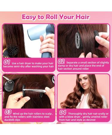 Obidodi 37 PCS Hair Rollers with Clips Large Rollers for Hair Volume with 4 Different Sizes of 63mm 48mm 36mm 25mm DIY Black Hair Curlers Rollers for Long Medium Short Hair (Black) - Buy Online on GoSupps.com