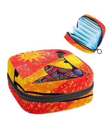 GIAPB Period Bag Sanitary Napkin Storage Bag Period Pouch Travel Makeup Bag African Pattern Tribal Woman Color346