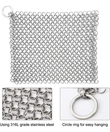 316L Stainless Steel Chain Scrubber for Cast Iron Cleaning | 8x6 inch | Pan, Pot, Dutch Oven, Skillet, Grill Cleaner - Buy Online on GoSupps.com
