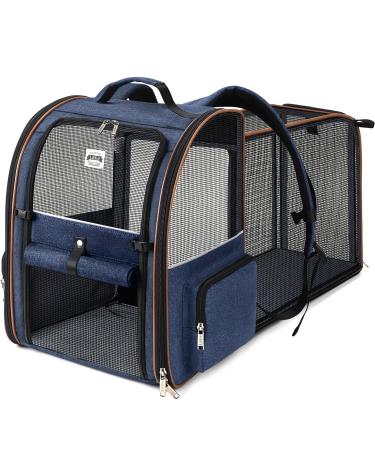 Lekesky Large Cat Backpack fit up to 10Kg Navy Pet Backpack Carrier Expandable Dog Backpack Carrier Extra Large Puppy Backpack Pet Backpack for 2 Small Cats Navy Blue L Navy Blue