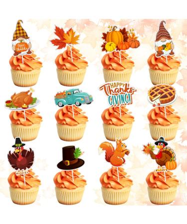 Whaline 72Pcs Thanksgiving Cupcake Topper 12 Designs Turkey Pumpkin Maple Leaf Gnome Cupcake Picks Cartoon Fall Food Picks with Sticks Glue Point for Autumn Thanksgiving Party Supplies Cake Decor - Buy Online on GoSupps.com