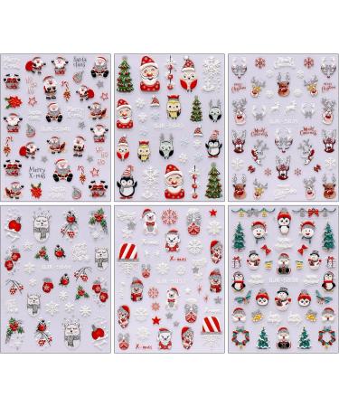 JMEOWIO 6 Sheets 3D Embossed Christmas Glitter Nail Art Stickers Decals Self-Adhesive 5D Santa Elk Snowflake Winter Holiday Nail Supplies Nail Art Design Decoration Accessories - Buy Online on GoSupps.com