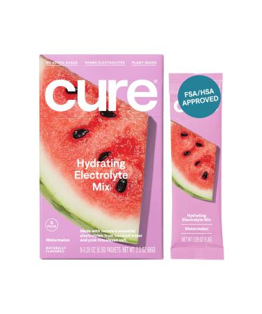 Cure Hydrating Electrolyte Mix | Powder for Dehydration Relief | FSA & HSA Eligible | Made with Coconut Water | No Added Sugar | Vegan | Paleo Friendly | Box of 8 Packets - Watermelon 8 Count (Pack of 1)