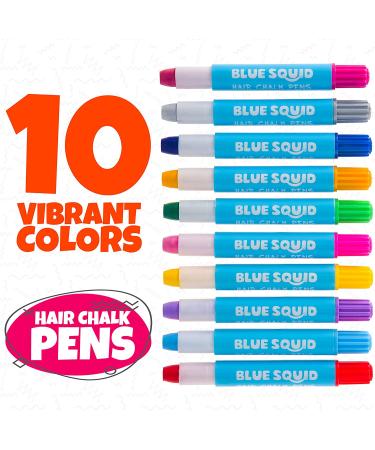 Blue Squid Hair Chalk Pens for Girls - 10 Vibrant Temporary Colors, Washable Hair Dye Crayons - Perfect Birthday Gift and Hair Accessories for Kids Ages 6-12 - Buy Online on GoSupps.com