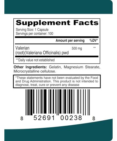 Valerian Root Capsules Organic 500mg Herb Extract Supplement 100 Pills - Buy Online on GoSupps.com