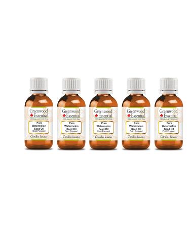 Greenwood essential natural watermelon seed oil (Citrullus Lanatus) Natural pure therapeutic quality cold -pressed (Pack of Five) 100ml X 5 (16.9 OZ) 500 ml (1 Pack)