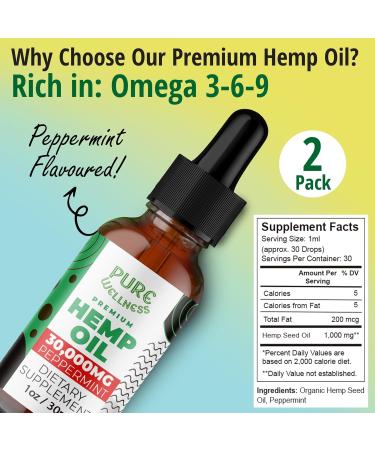 Organic Hemp Seed Oil - Peppermint Flavor 30 000 mg High Potency | Natural Pain Relief Sleep Aid & Relaxation | Non-GMO Vegan | 4 Oz - 4-Pack - Buy Online on GoSupps.com