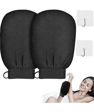 Peeling glove body - 2 pieces Dewy Hours Exoliating Glove - Massage hand shoes - hammam peeling glove for body and face - shower sponge for peeling & body scrub - black