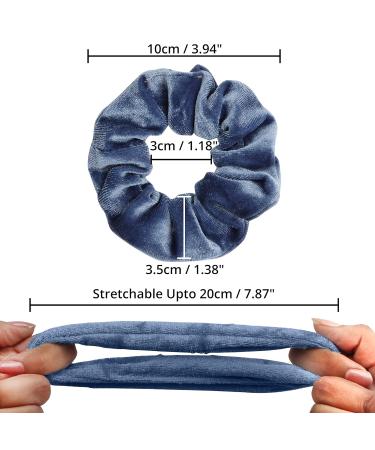 Belle Vous 12 PCS Velvet Hair Ties - Soft Scrunchies for All Hair Types - Colorful Rubber Bands for Women - Blue & Gray - Buy Online on GoSupps.com