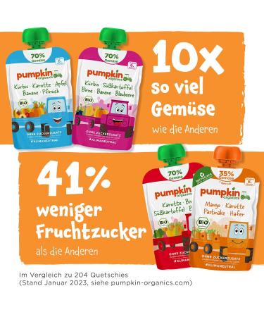 Pumpkin Organics First Love Organic Baby Food - 48 Pack 100g Squeeze Pouches - No Added Sugar - Vegetarian - Ideal for Babies 6+ Months - Buy Online on GoSupps.com