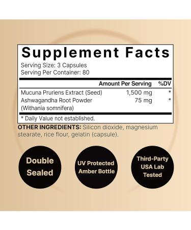 Mucuna Pruriens Capsules Triple Strength 1500mg Per Serving 2 in 1 Formula Made with Mucuna and Ashwagandha 240 Capsules Potent Seed Extract Positive Mood Relaxation & Restoration Support 240 Count (Pack of 1) - Buy Online on GoSupps.com