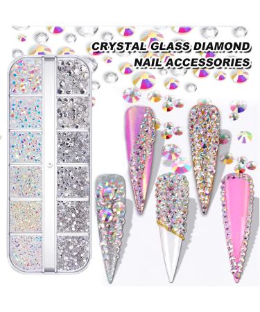 Rhinestones 2000 Pcs Nail Art Gems Clear Rhinestones Crystal AB FlatBack Rinestone Diamonds Tooth Gem with Tweezer for Nails Craft 6 Sizes - Buy Online on GoSupps.com