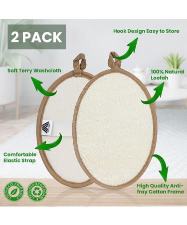Natural Loofah Sponge Exfoliating Body Scrubber 2 Pack - Biodegradable Shower Loofah for Women and Men - Large 5 x 7 - Buy Online on GoSupps.com