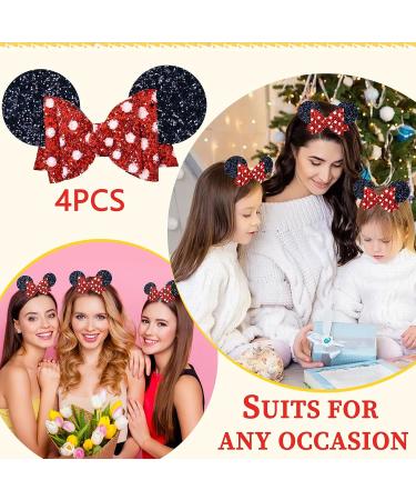 4 Pack 5 Inch Mouse Hair Bows - Red Sequins Bow Applique Hair Clips for Girls - Princess Party Accessories - Alligator Glitter Barrettes - Buy Online on GoSupps.com