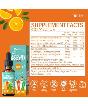 Appetite Booster Drops for Kids - Toddler Liquid Formula to Support Healthy Nutrient Absorption with Vitamins B1 B3 B6 B12 Zinc & L-Lysine - Ages 2+ - Sugar-Free 2 Fl Oz 2 Fl Oz (Pack of 1) - Buy Online on GoSupps.com