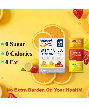 1000mg Vitamin C Powder Supplement for Daily Support Variety Flavor - 60 Count/2 Month Supply Variety 60 sticks - Buy Online on GoSupps.com