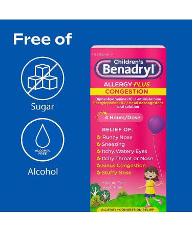 Benadryl Children's Allergy + Congestion Grape Liquid Medicine 4 fl. oz - Buy Online on GoSupps.com