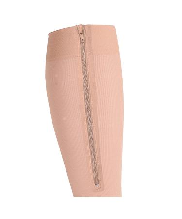 Truform Zipper Compression Stockings - 15-20 mmHg Knee High Medical Socks for Men & Women - Open Toe - Beige - Medium (1 Pair - Buy Online on GoSupps.com