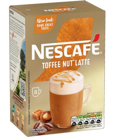 Nescafe Toffee Nut Latte Instant Coffee 8 x 18.6g Sachets 100% Responsibly Sourced Coffee - Buy Online on GoSupps.com