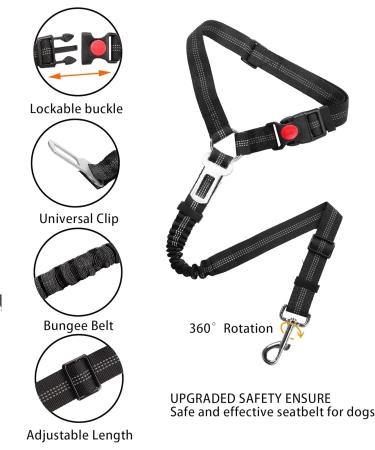 Adjustable Safety Crockery Dog Strap - Heavy Duty 360 Rotary Nylon Carabiner for Secure Pet Seating | Black Base Type - Buy Online on GoSupps.com