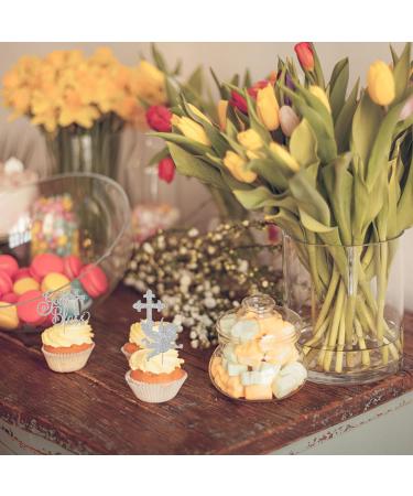 Rsstarxi 24 Pack God Bless and Cross Cupcake Toppers Glitter Angel Christening Babyshower Boy Baptism Cupcake Picks Decorations for First Communion Baptism Party Cake Decorations Silver - Buy Online on GoSupps.com