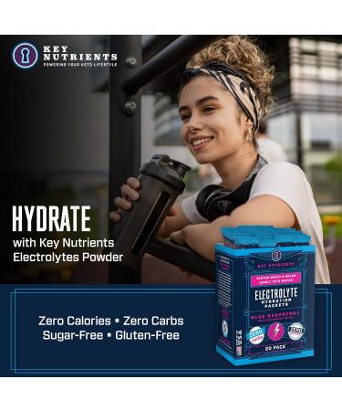 KEY NUTRIENTS Electrolytes Powder Packets - Blue Raspberry Flavor - 20 Pack Hydration Powder - Sugar-Free & Gluten-Free - Made in USA - Buy Online on GoSupps.com