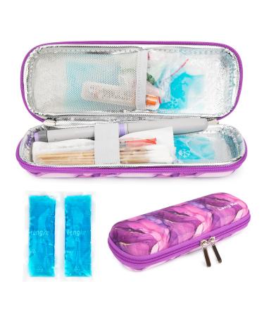 YOUSHARES Insulin Cooler Travel Case - EVA Diabetic Insulated Organizer Portable Cooling Case for Medication Cooling Insulation Epi Pen Carrying Bag with 2 Ice Pack (Marble Purple)