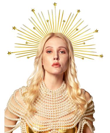 Gold Star Headpiece Halo Spiked Crown Beyonce Head Crown for Women Met Gala Headband Virgin Mary Headbands (star gold)