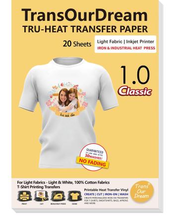 TransOurDream Heat Transfer Paper for Light T Shirts (20 Sheets  8.5x11) Clear Iron on Transfer Paper for Light &White Fabrics Printable Heat Transfer Vinyl for Inkjet Printer (Trans-1) - Buy Online on GoSupps.com